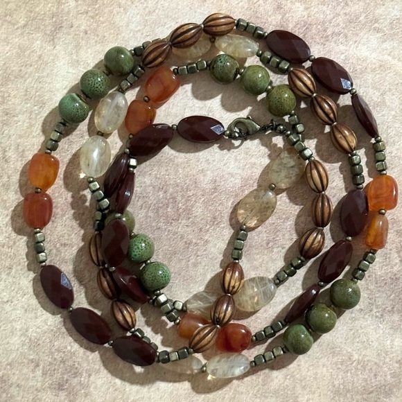 ANTHROPOLOGIE • Carnelian Bead Bohemian Hippie Beach Layering Necklace - Picture 6 of 6